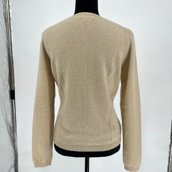 Valerie Stevens 100% Cashmere Beige Knit Crewneck Sweater Chic Neutral Women's M - Picture 5 of 7